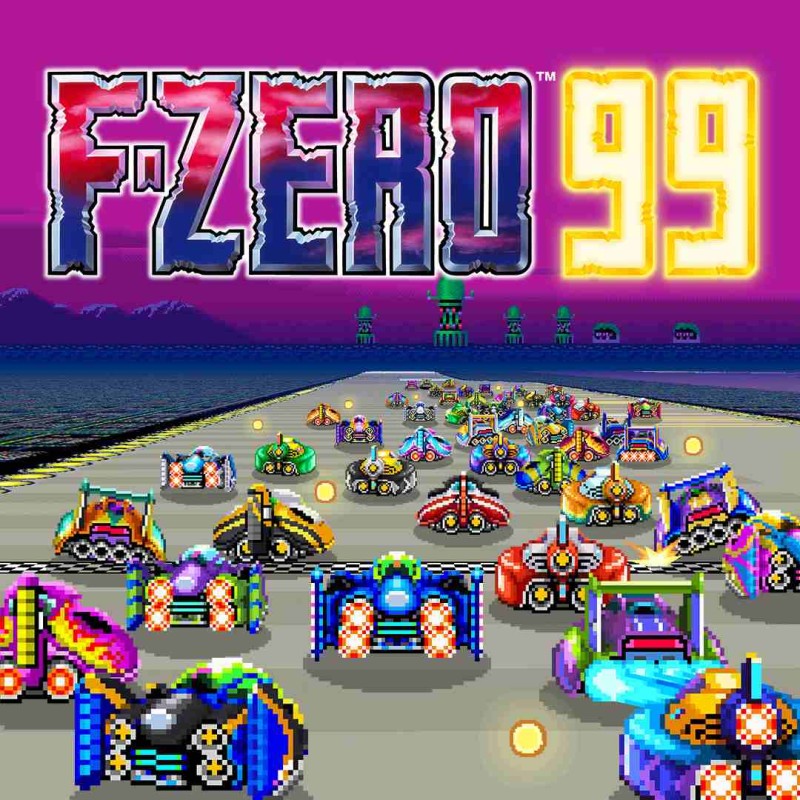 f-zero 99 cover image, multiple space race cars racing